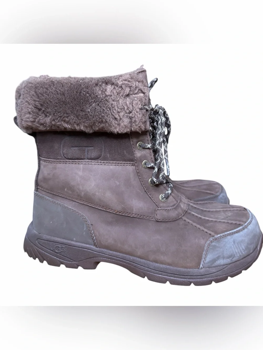 UGG Men’s Butte Logo Waterproof Boots Brown Men’s Size 12 Shearling Vibram Like